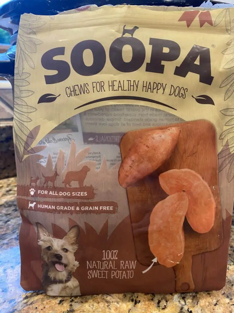 A pack of sweet potato jerky for dogs