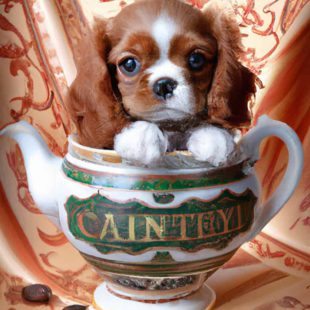 teacup cavalier king charles spaniel in a teapot