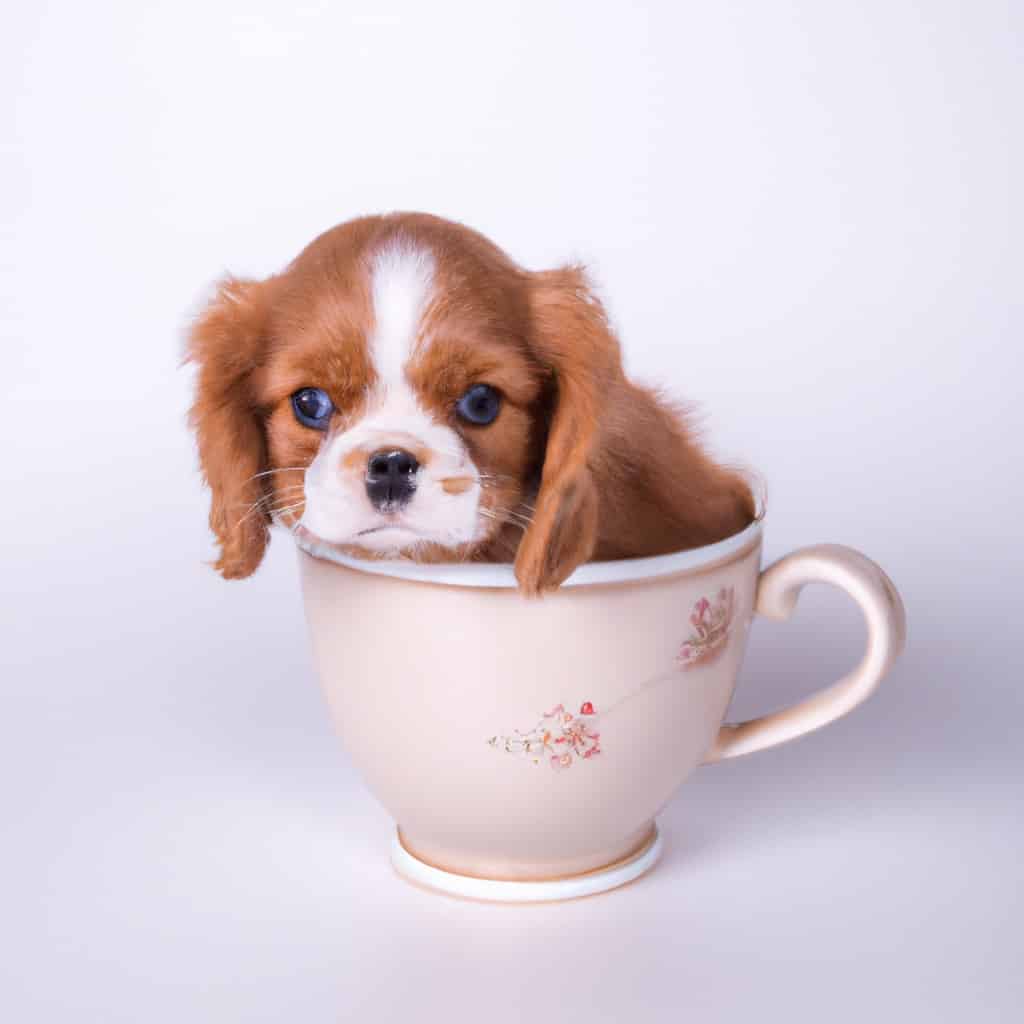 teacup cavalier king charles spaniel in a teacup