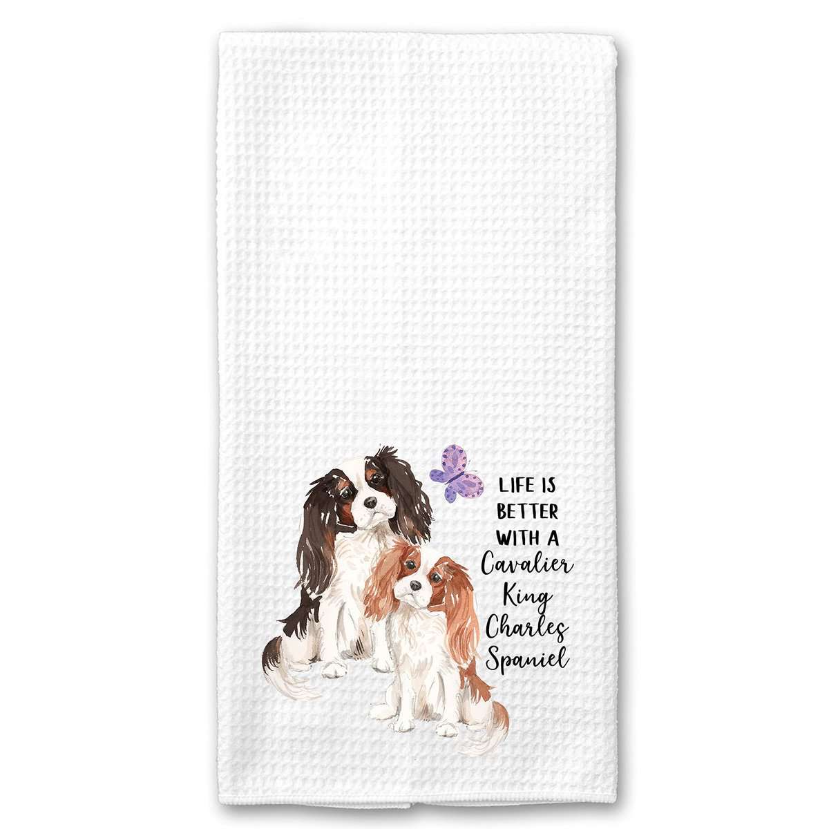 Watercolor Life is Better with a Cavalier King Charles Spaniel Microfiber Kitchen Tea Bar Towel